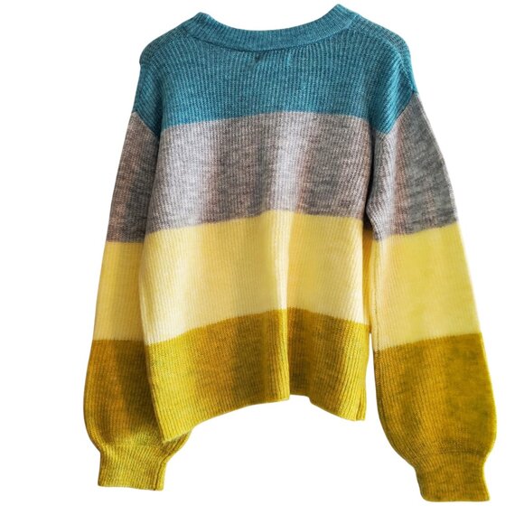 NWT Women's Crewneck Pullover Sweater in Blue/Grey/Yellow Size Large - Picture 2 of 9